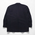 TAKEO KIKUCHI 90s Double Breasted Leather Tailored Jacket, Size M, Navy Stripe Wool, AFTER WORKS