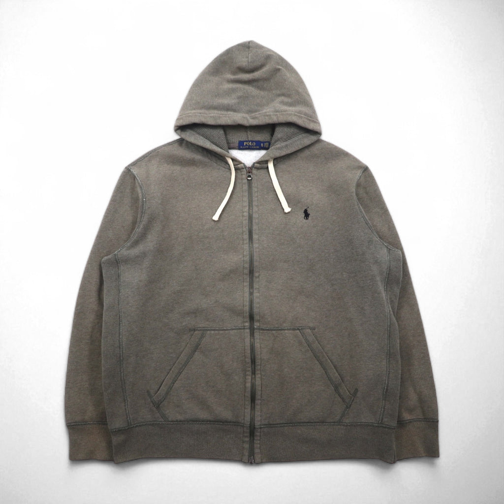 POLO RALPH LAUREN Reverse Weave Full-Zip Hoodie, XL, Gray and Khaki, Small Pony Embroidery