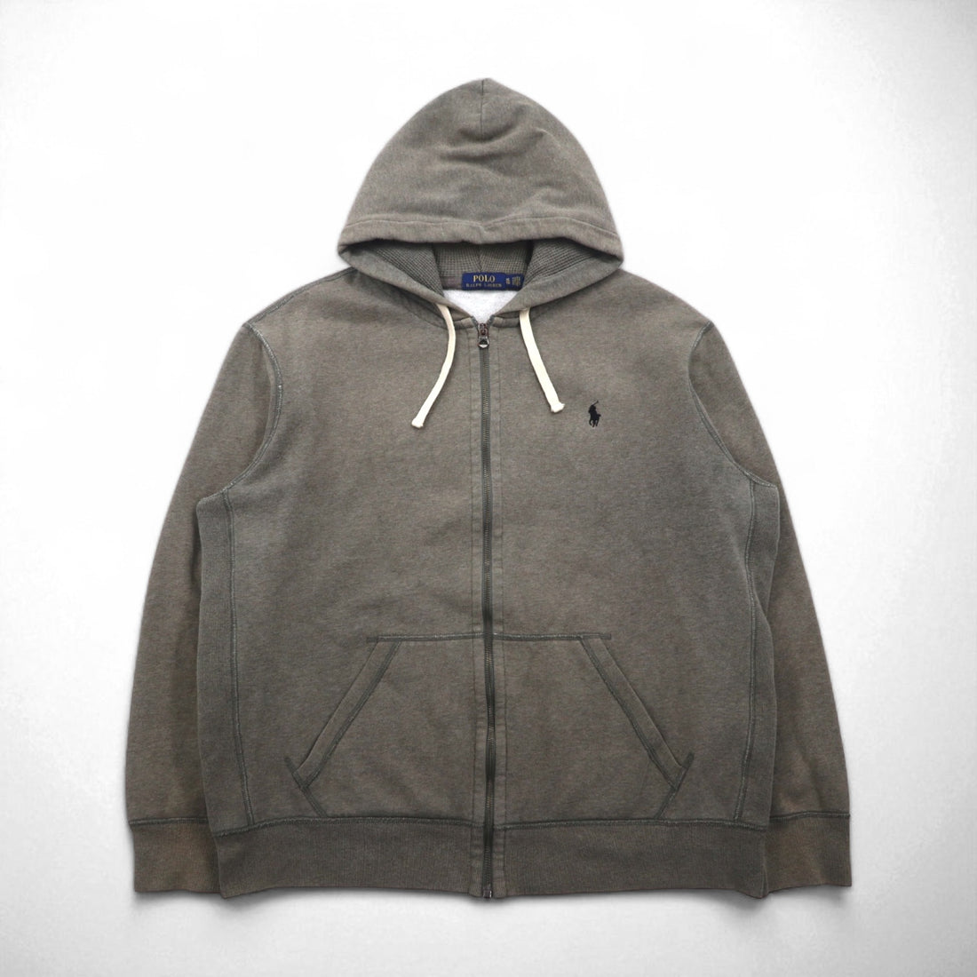 POLO RALPH LAUREN Reverse Weave Full-Zip Hoodie, XL, Gray and Khaki, Small Pony Embroidery