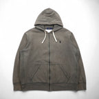POLO RALPH LAUREN Reverse Weave Full-Zip Hoodie, XL, Gray and Khaki, Small Pony Embroidery