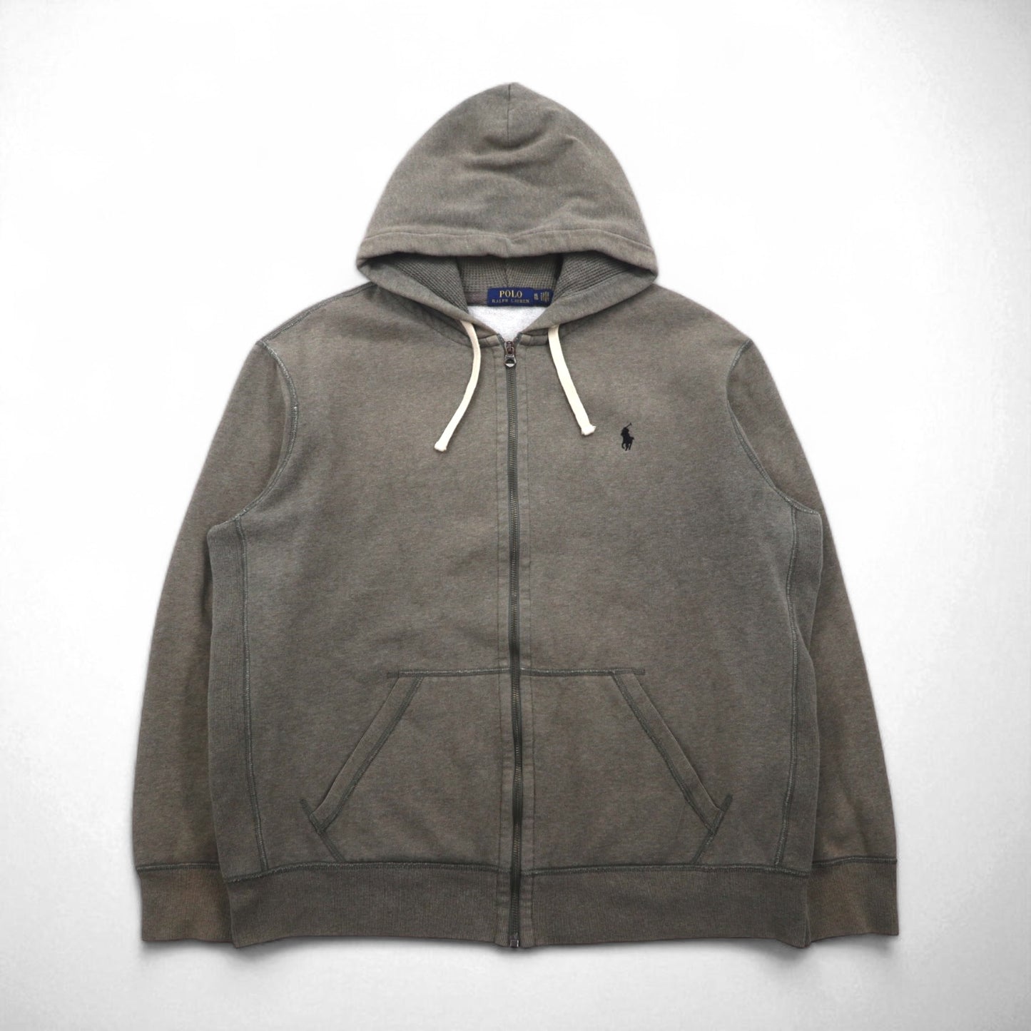 POLO RALPH LAUREN リバースウィーブ フルジップパーカー XL グレー カーキ スモールポニー刺繍