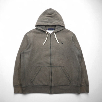 POLO RALPH LAUREN リバースウィーブ フルジップパーカー XL グレー カーキ スモールポニー刺繍