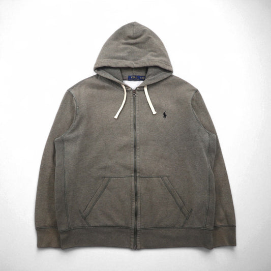 POLO RALPH LAUREN リバースウィーブ フルジップパーカー XL グレー カーキ スモールポニー刺繍