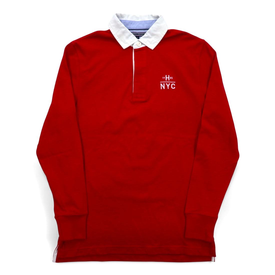 TOMMY HILFIGER Rugby Shirt M Red Cotton Logo Embroidery MW0MW06611