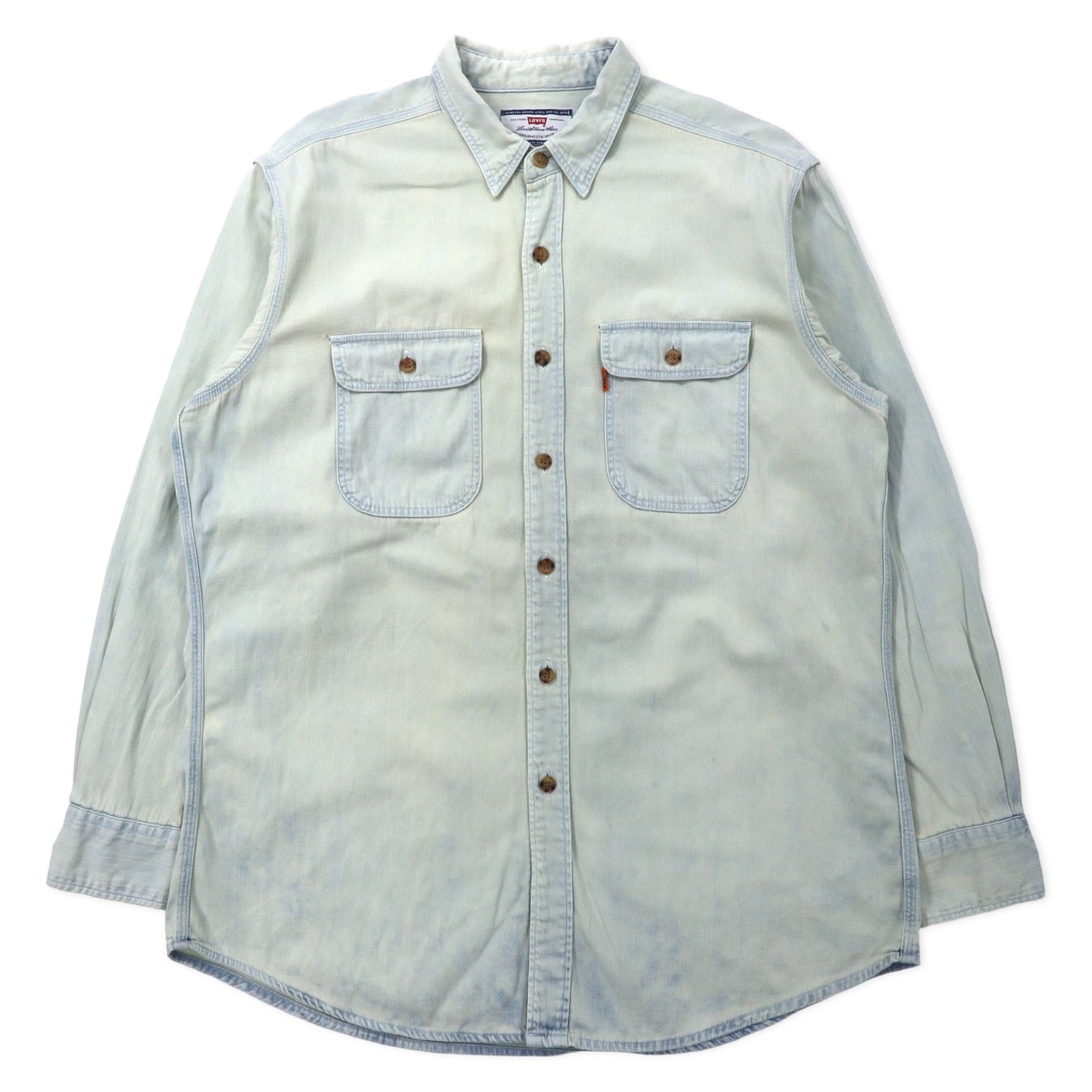 日本然リトテ-古着オンライン-Levi's 90年代 アイスウォッシュ デニムシャツ L ブルー コットン オレンジタブ-Levi's 90's Ice Wash Denim Shirt L Blue Cotton Orange Tab