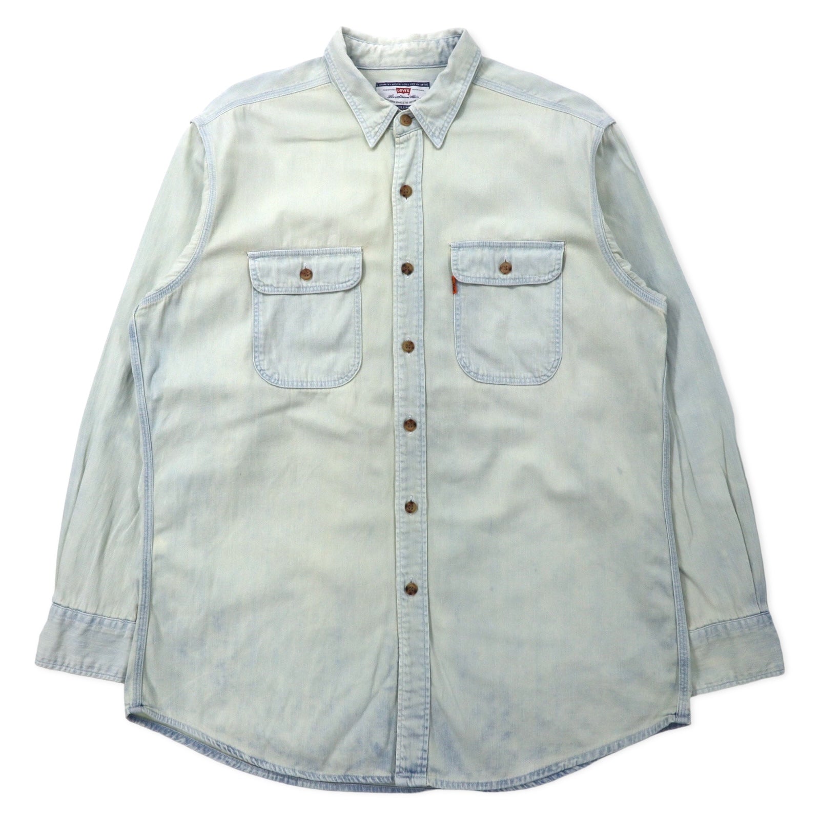 日本然リトテ-古着オンライン-Levi's 90年代 アイスウォッシュ デニムシャツ L ブルー コットン オレンジタブ-Levi's 90's Ice Wash Denim Shirt L Blue Cotton Orange Tab