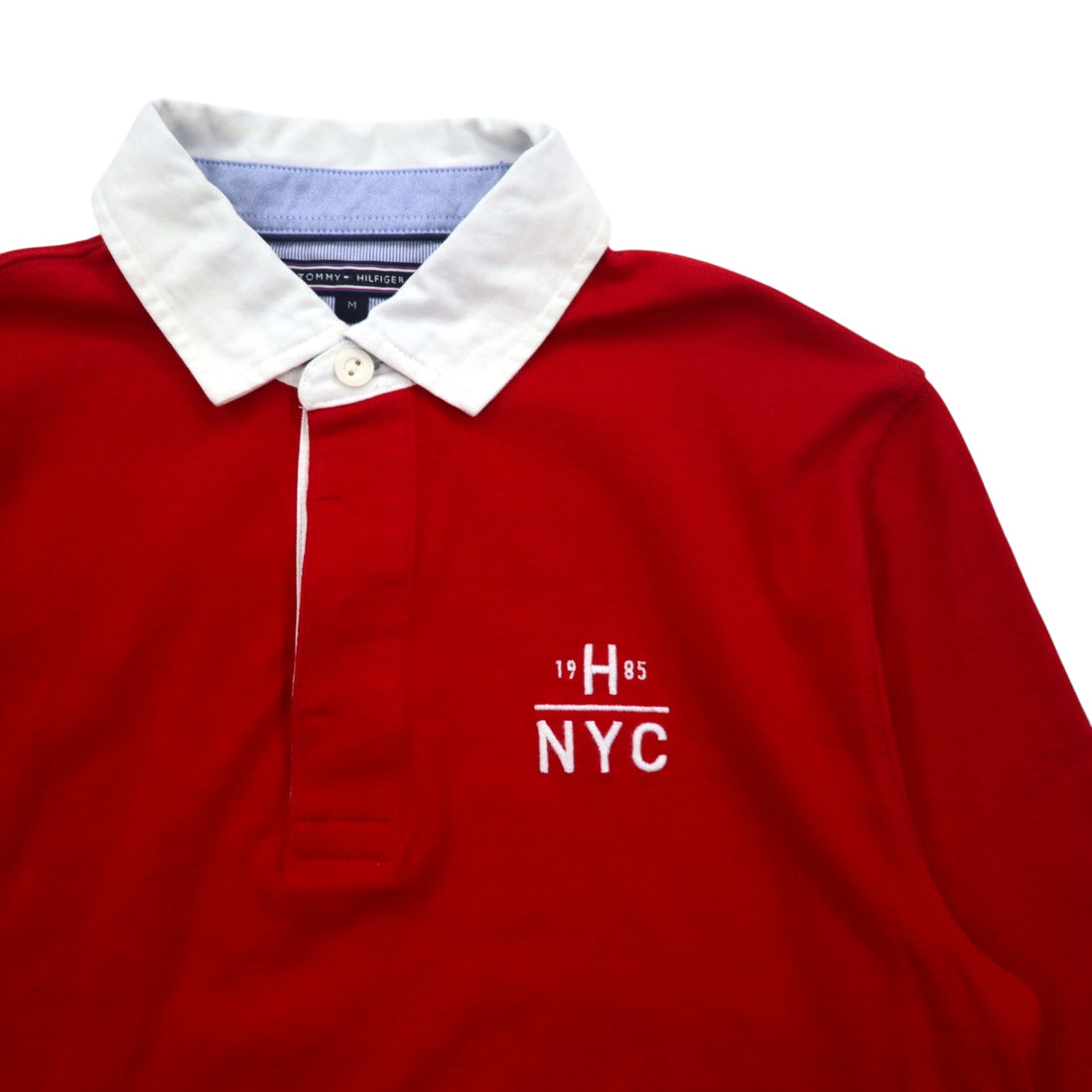 TOMMY HILFIGER Rugby Shirt M Red Cotton Logo Embroidery MW0MW06611
