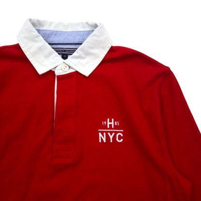 TOMMY HILFIGER ラガーシャツ M レッド コットン ロゴ刺繍 MW0MW06611