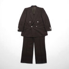 LANVIN Double-Breasted Peak Lapel Suit and Blazer Set, Size L, Dark Brown Wool with Metal Buttons, Wide Fit