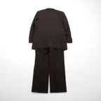 LANVIN Double-Breasted Peak Lapel Suit and Blazer Set, Size L, Dark Brown Wool with Metal Buttons, Wide Fit