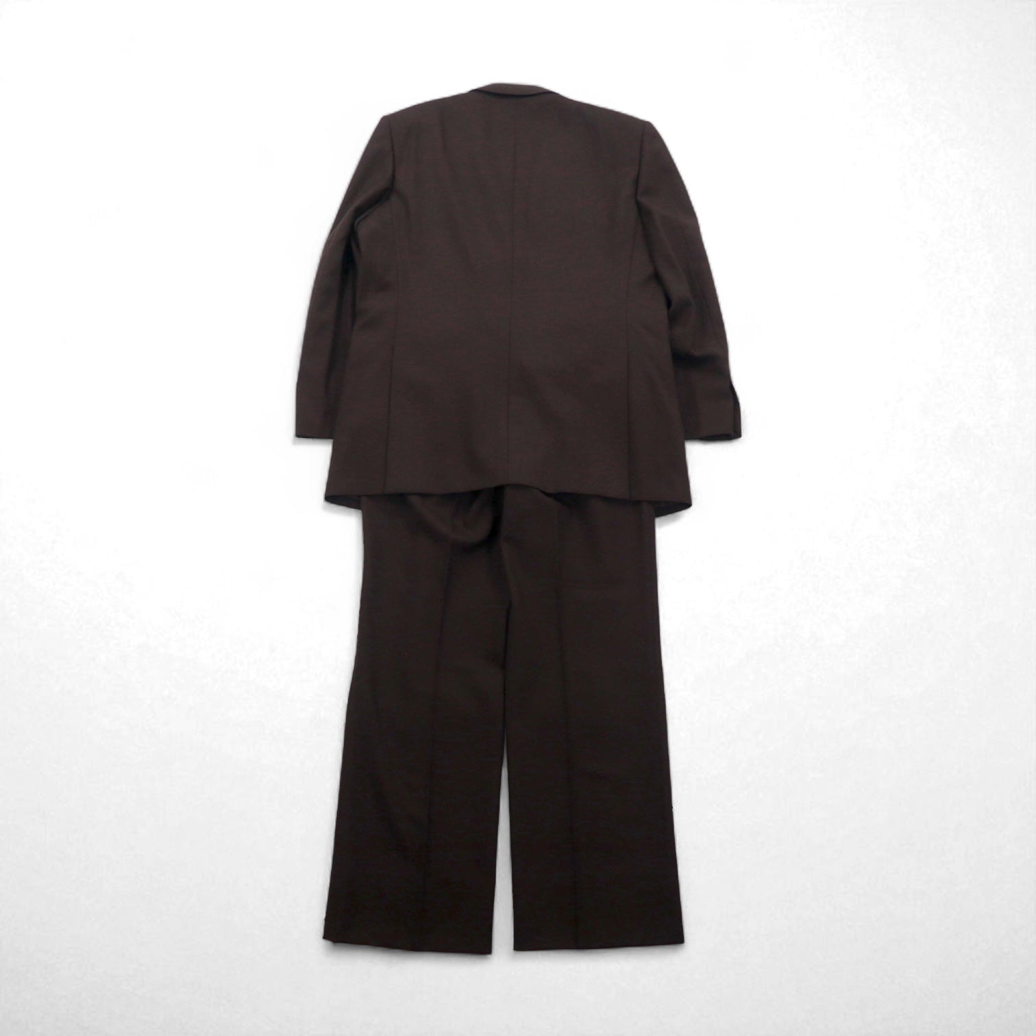 LANVIN Double-Breasted Peak Lapel Suit and Blazer Set, Size L, Dark Brown Wool with Metal Buttons, Wide Fit