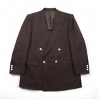 LANVIN Double-Breasted Peak Lapel Suit and Blazer Set, Size L, Dark Brown Wool with Metal Buttons, Wide Fit