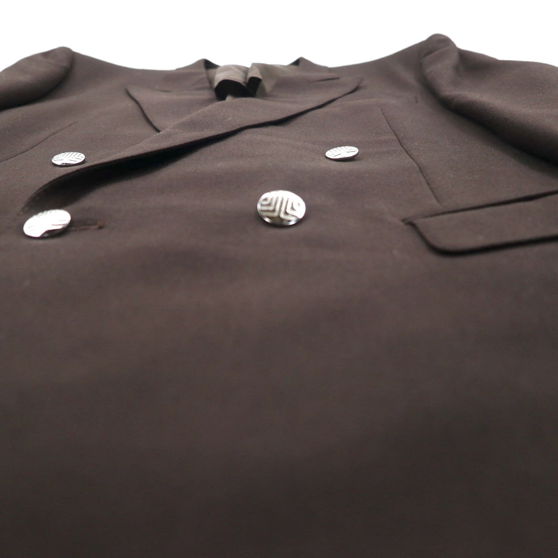 LANVIN Double-Breasted Peak Lapel Suit and Blazer Set, Size L, Dark Brown Wool with Metal Buttons, Wide Fit