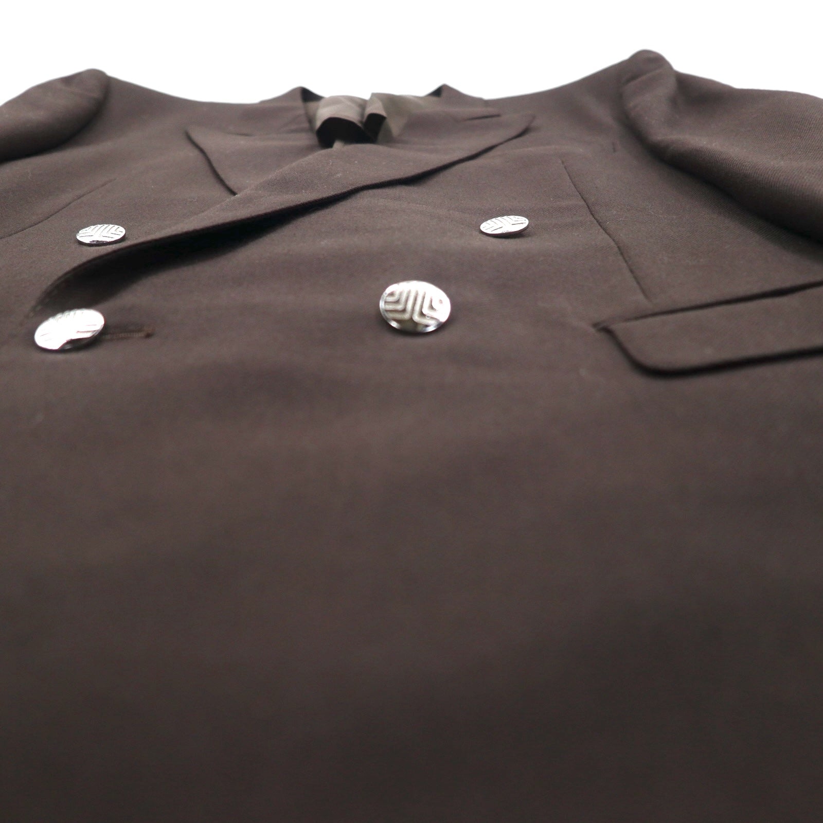 LANVIN Double-Breasted Peak Lapel Suit and Blazer Set, Size L, Dark Brown Wool with Metal Buttons, Wide Fit