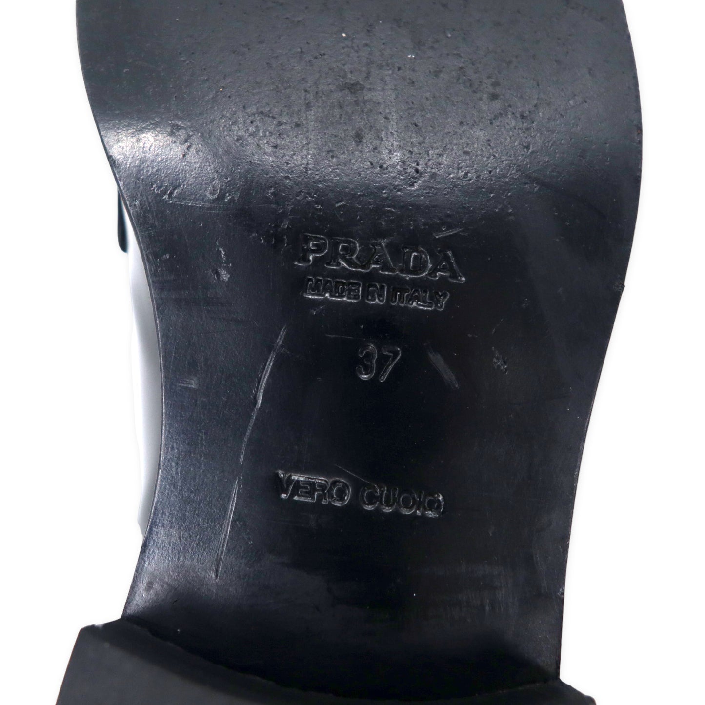 PRADA スクエアトゥー ローファー 23.5cm ブラック レザー ロゴプレート イタリア製