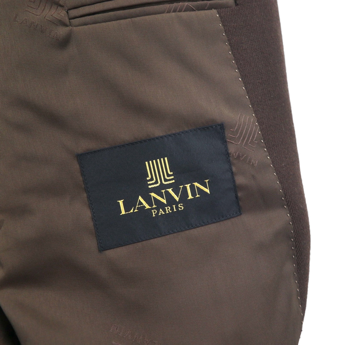 LANVIN Double-Breasted Peak Lapel Suit and Blazer Set, Size L, Dark Brown Wool with Metal Buttons, Wide Fit