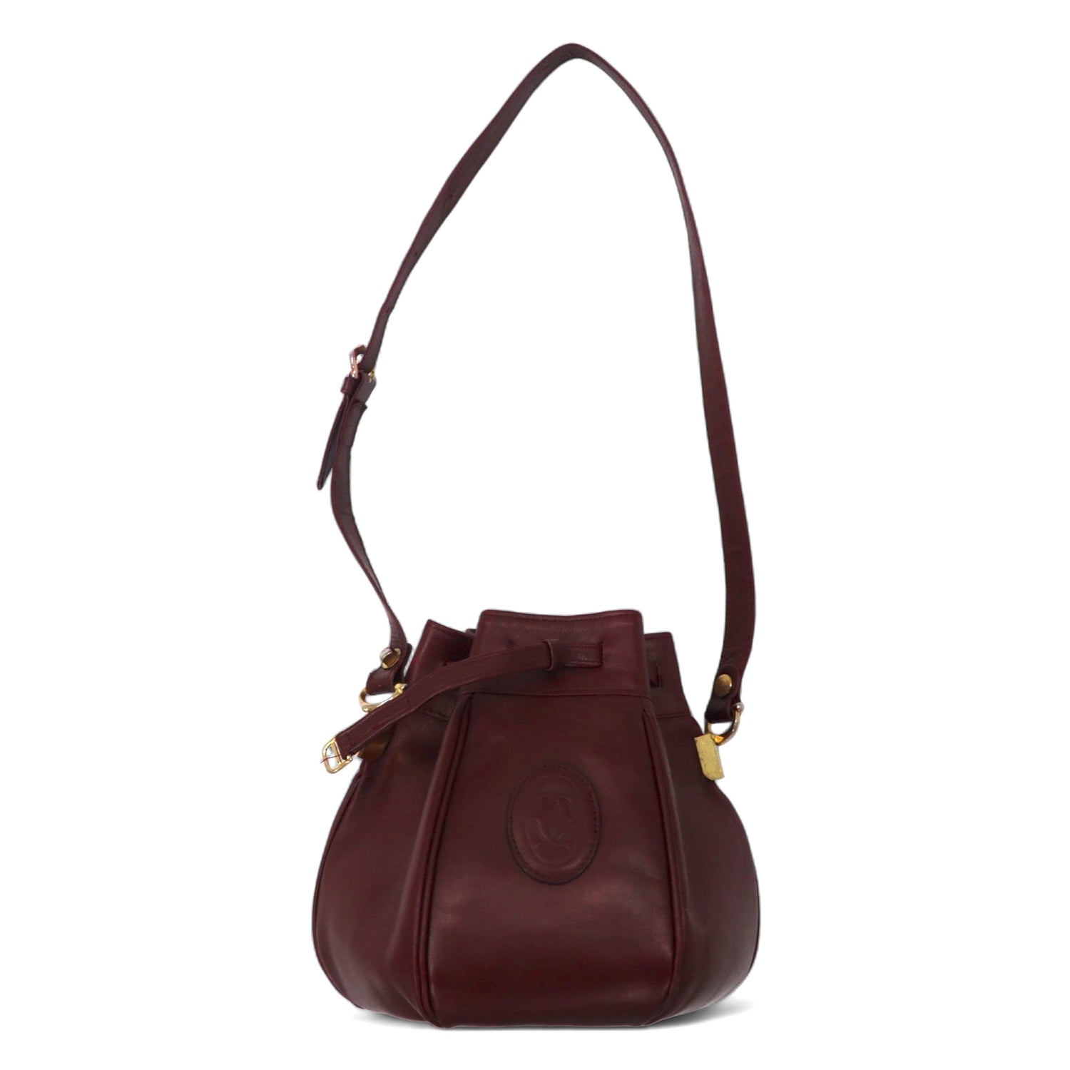 Cartier Vintage Mustline Drawstring Shoulder Bag bordeaux Leather 