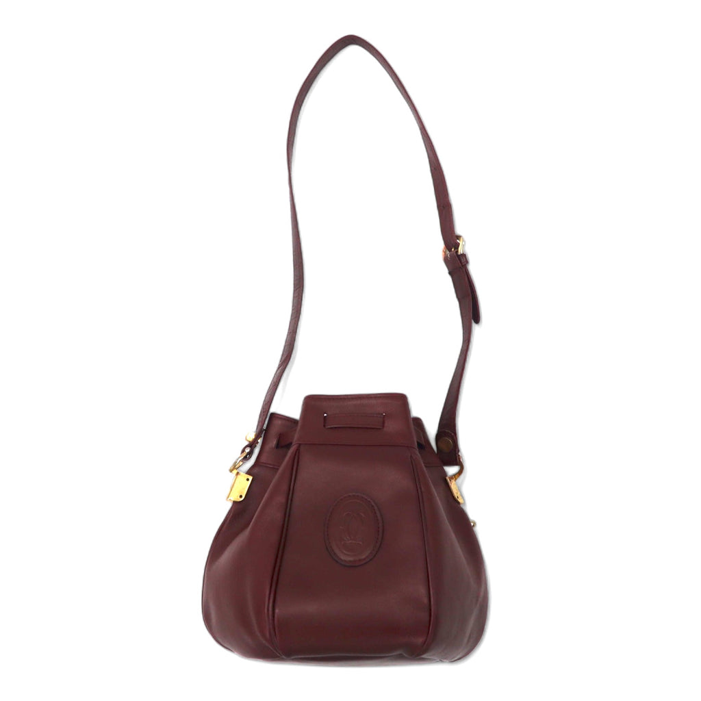 Cartier Old Must Line Drawstring Shoulder Bag Bordeaux Leather Vintage