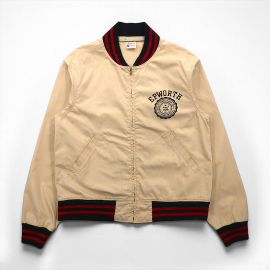 Champion ランタグ 復刻 スポーツジャケット ブルゾン L ベージュ リブライン 刺繍ワッペン