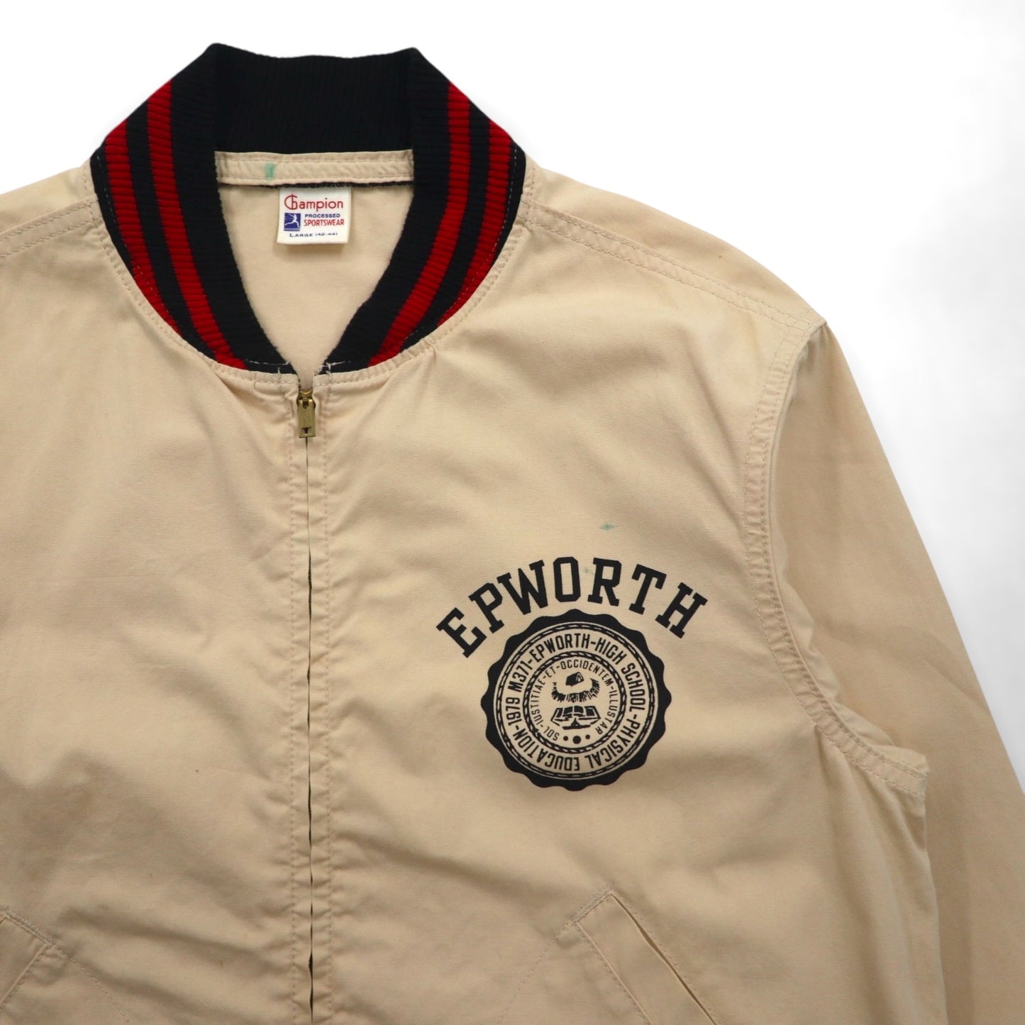 Champion ランタグ 復刻 スポーツジャケット ブルゾン L ベージュ リブライン 刺繍ワッペン