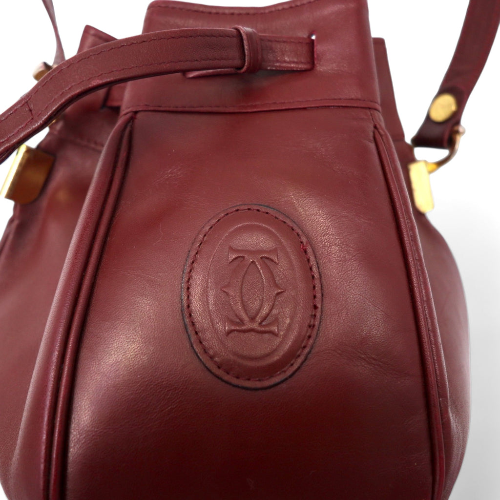 Cartier Old Must Line Drawstring Shoulder Bag Bordeaux Leather Vintage