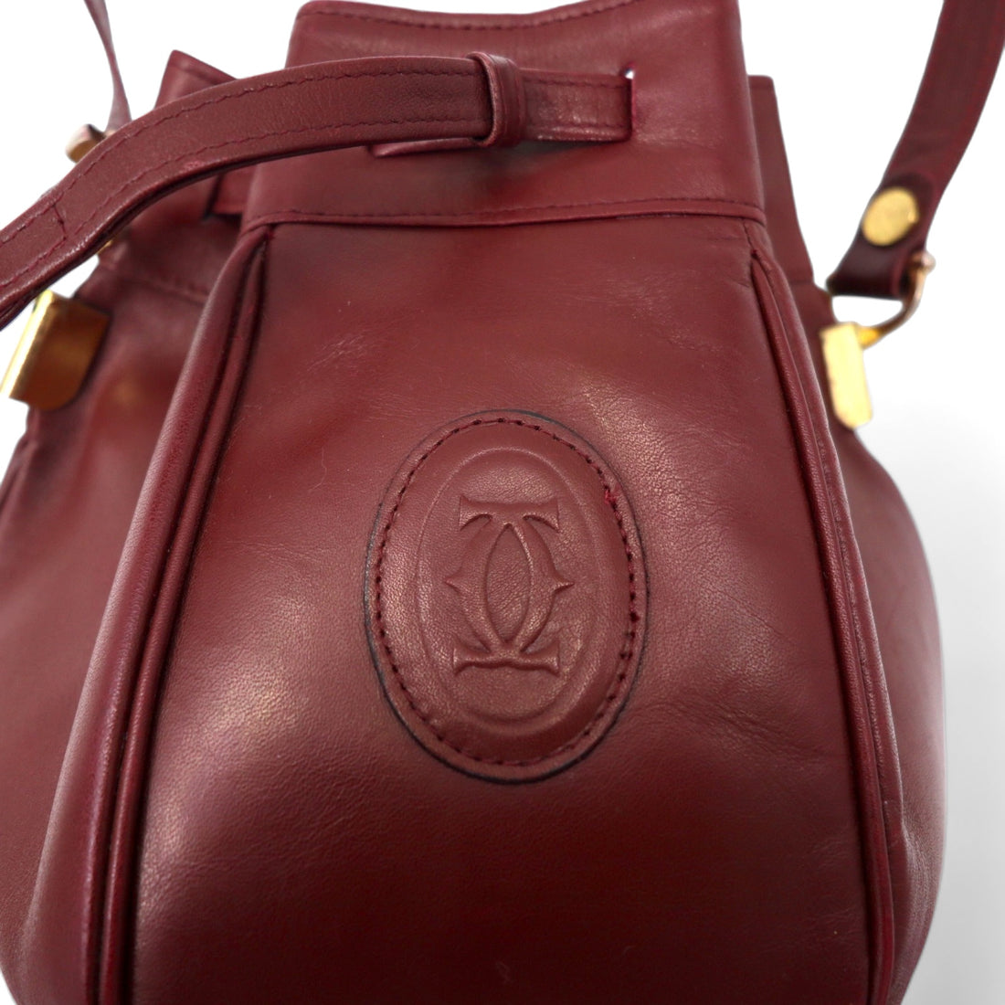 Cartier Old Must Line Drawstring Shoulder Bag Bordeaux Leather Vintage