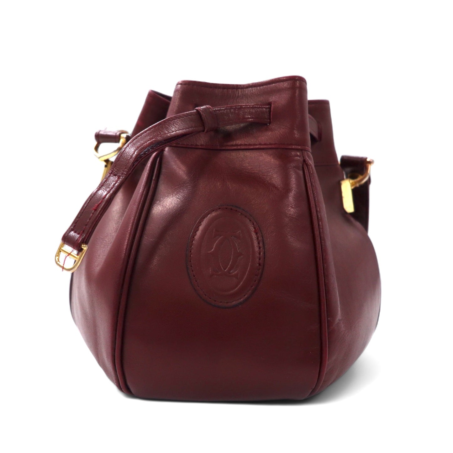 Cartier Vintage Mustline Drawstring Shoulder Bag bordeaux Leather 