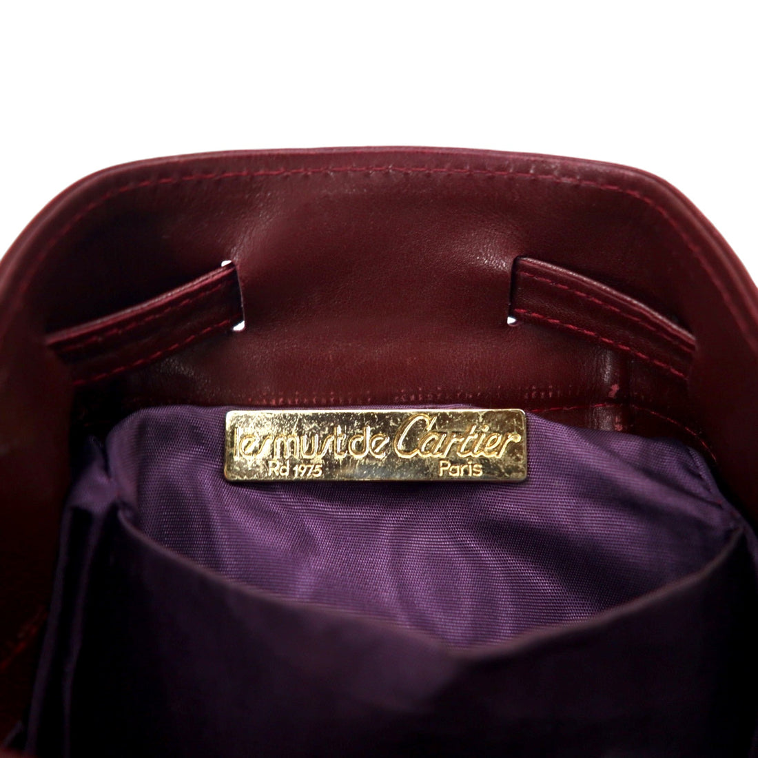 Cartier Old Must Line Drawstring Shoulder Bag Bordeaux Leather Vintage