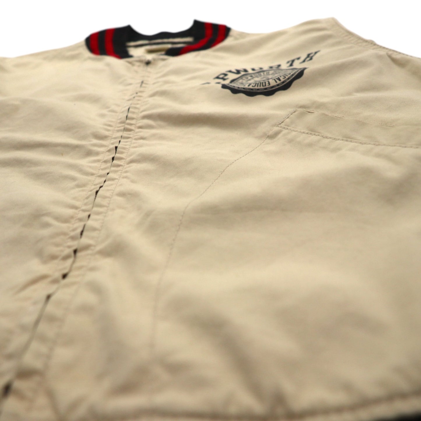 Champion ランタグ 復刻 スポーツジャケット ブルゾン L ベージュ リブライン 刺繍ワッペン