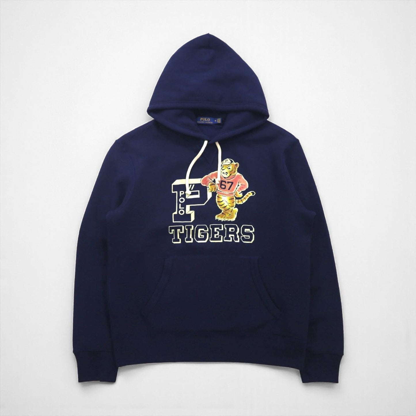 Polo Ralph Lauren タイガー フロッキー プリント パーカー M ネイビー 前V カンガルーポケット