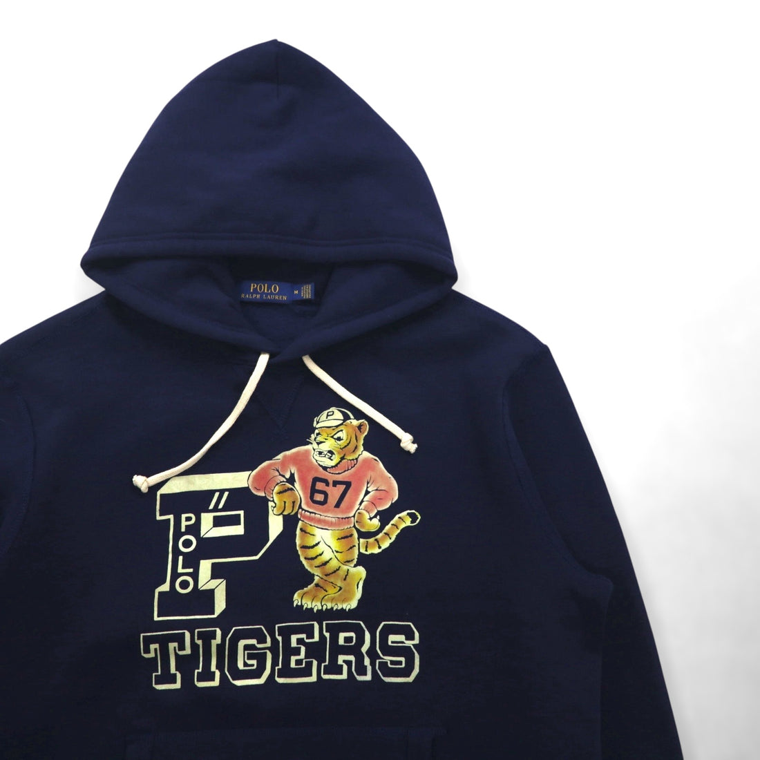 Polo Ralph Lauren Tiger Flock Print Hoodie, Medium, Navy, Front V, Kangaroo Pocket