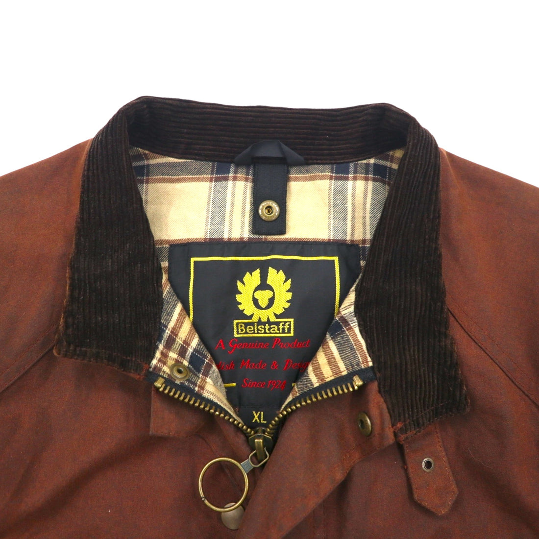 Belstaff Roadmaster Oiled Motorcycle Jacket, XL, Brown, Check Lining, Belt Included