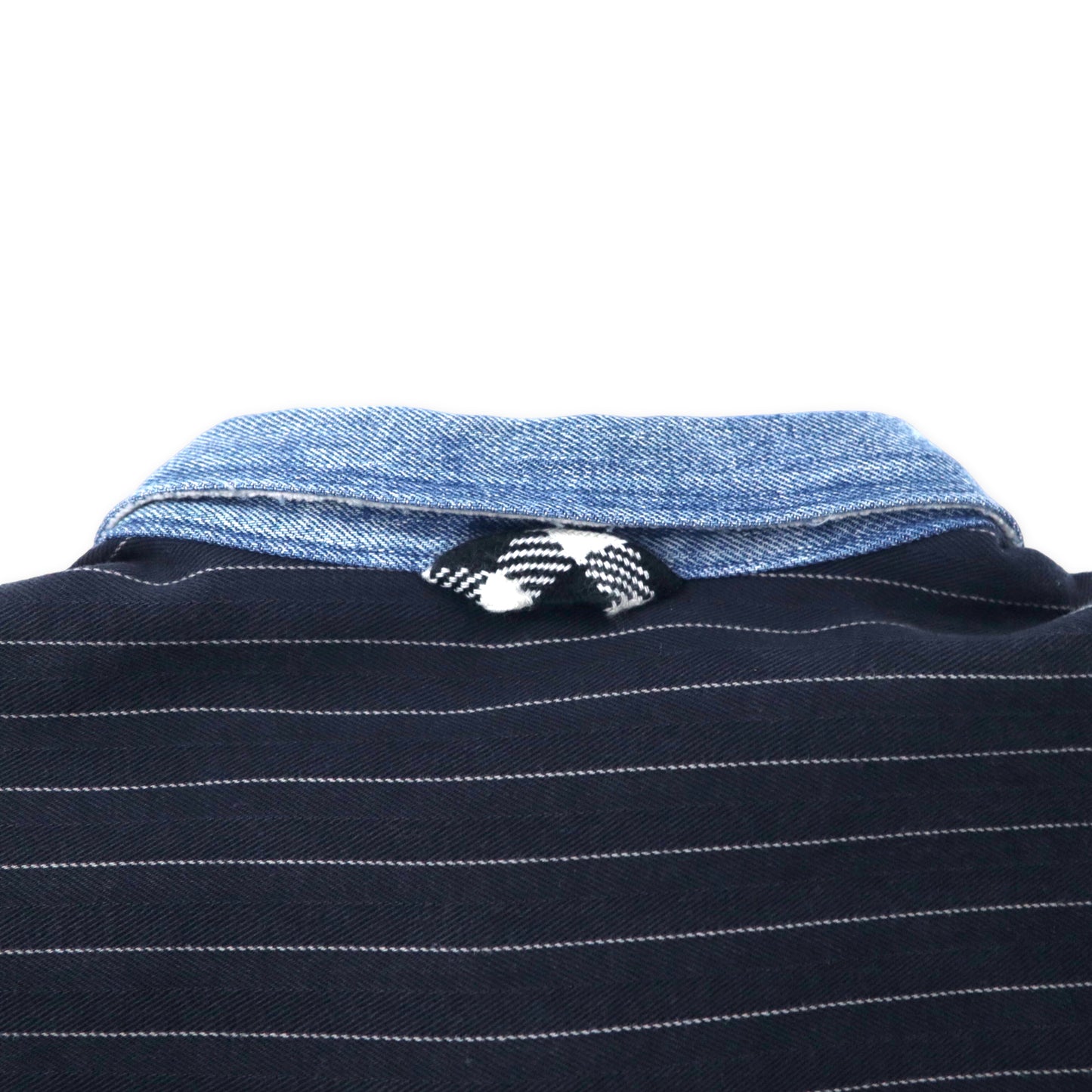 YSTRDY'S TMRRW デニム切り替え ウォバッシュ ワークシャツ L ネイビー コットン カットオフデザイン YT-S0301 日本製