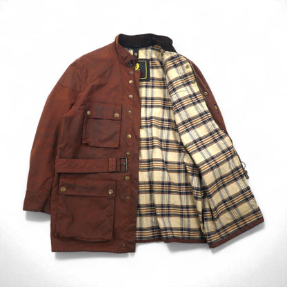 Belstaff ロードマスター オイルド モーターサイクルジャケット XL ブラウン 裏地チェック ベルト付き