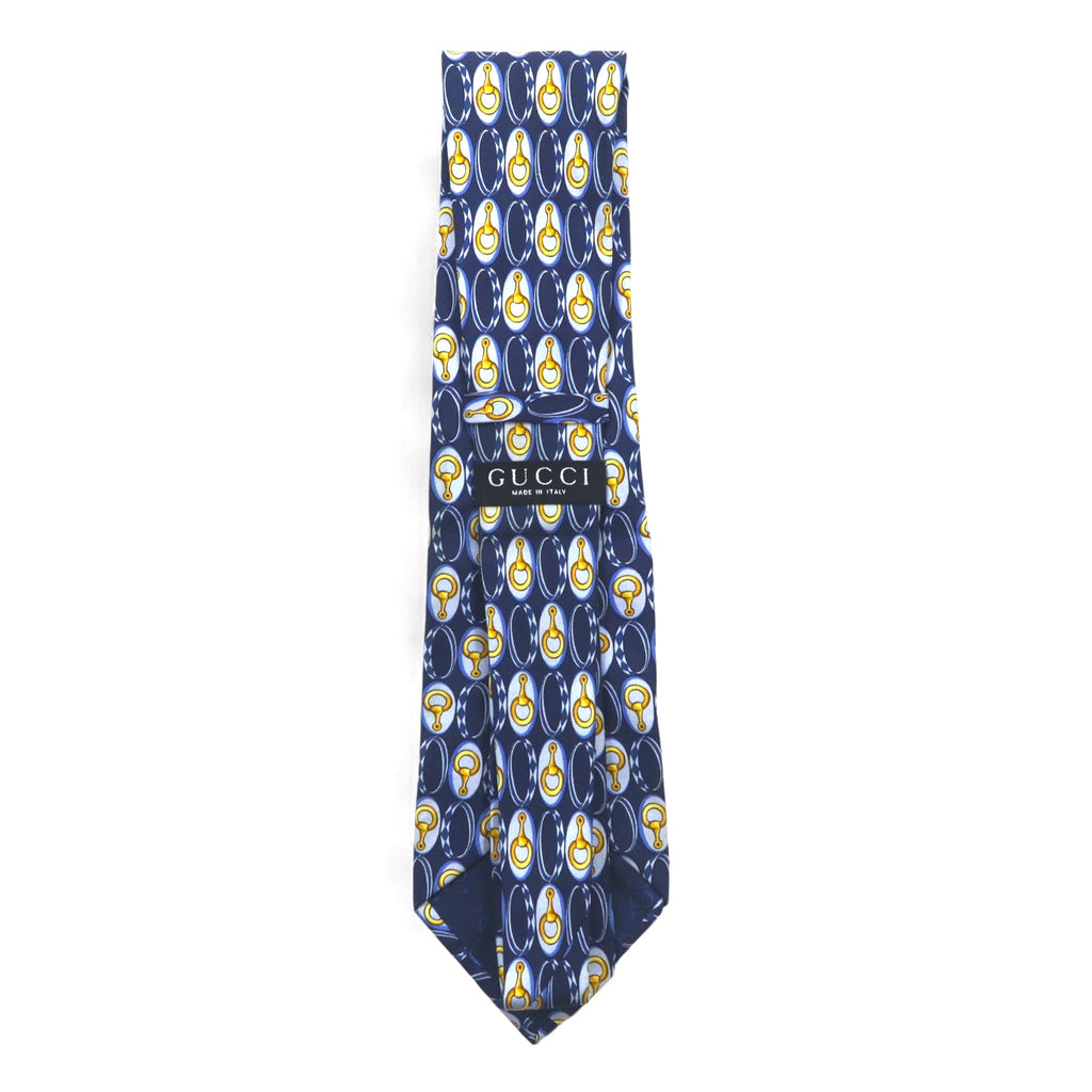 GUCCI Made in Italy Tie Navy Silk All-over Pattern Horsebit