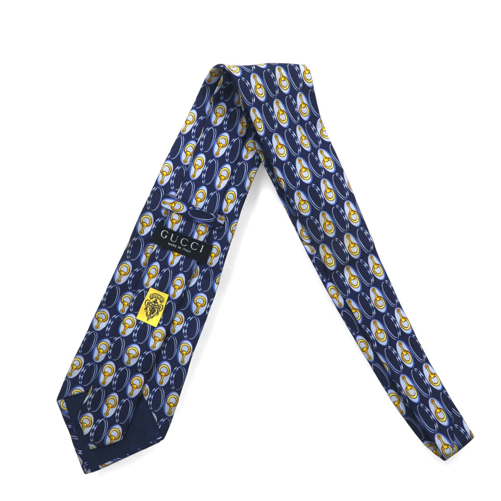 GUCCI Made in Italy Tie Navy Silk All-over Pattern Horsebit