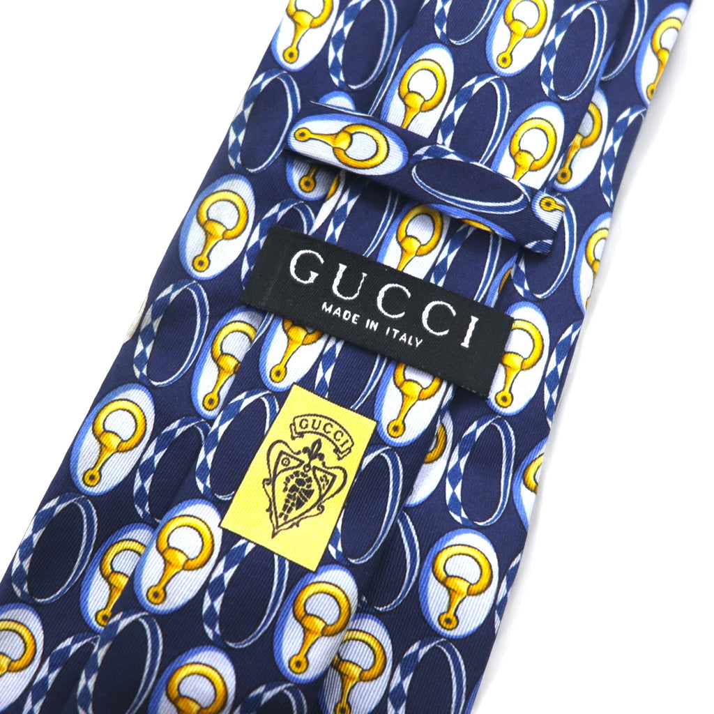 GUCCI Made in Italy Tie Navy Silk All-over Pattern Horsebit