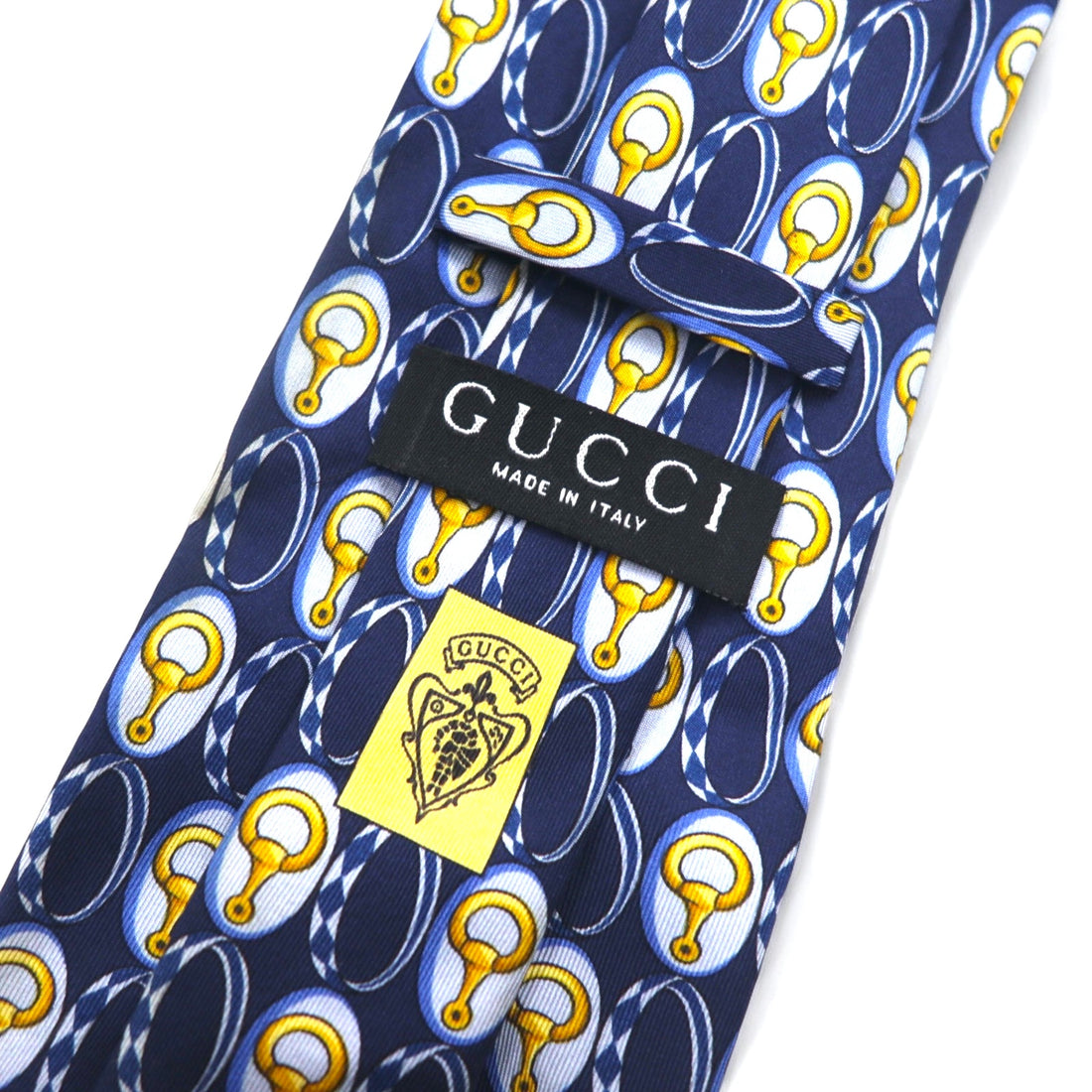 GUCCI Made in Italy Tie Navy Silk All-over Pattern Horsebit