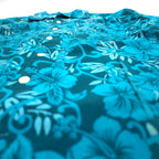 Lee SPORT 90s open collar aloha shirt L blue cotton all-over hibiscus pattern