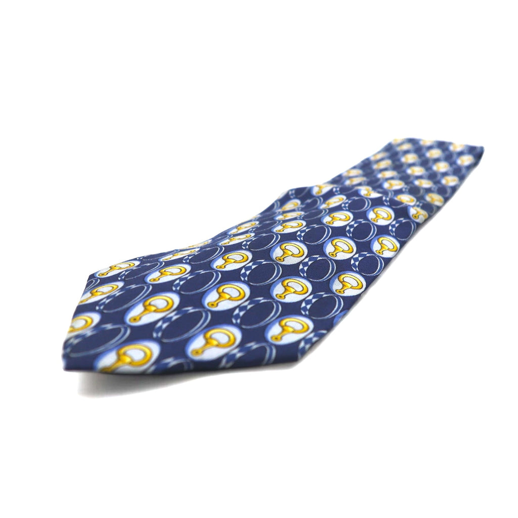 GUCCI Made in Italy Tie Navy Silk All-over Pattern Horsebit
