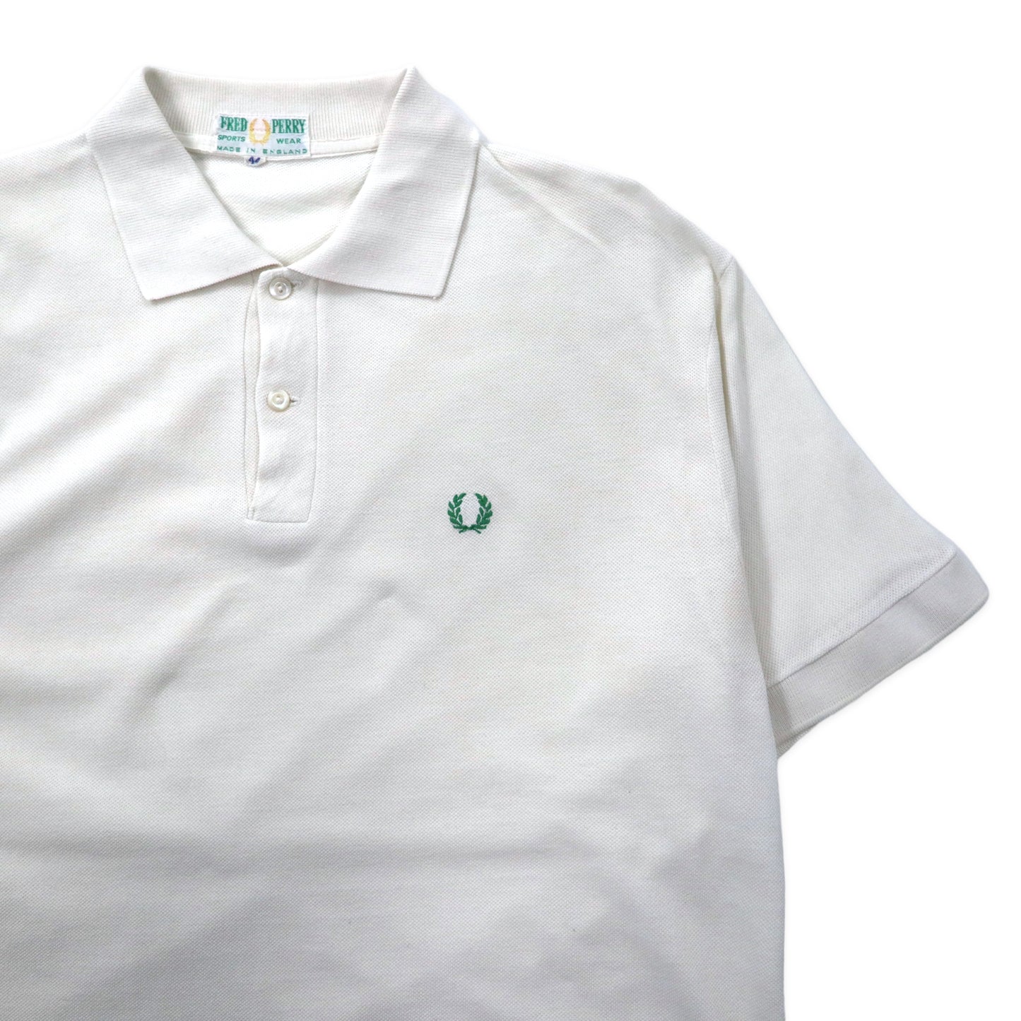 イングランド製 FRED PERRY ポロシャツ 44 ホワイト コットン ワンポイントロゴ刺繍