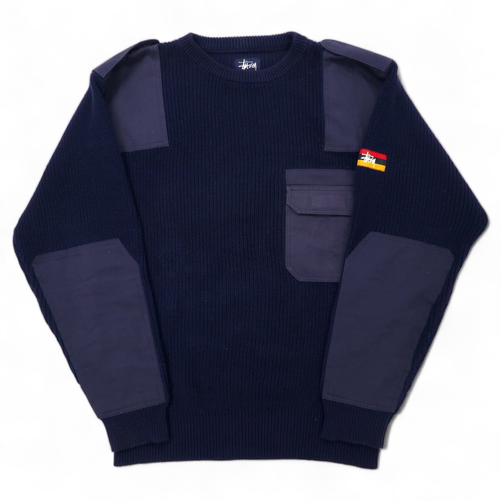 日本然リトテ-古着オンライン-stussy 90年代 ミリタリー コマンド ニット セーター L ネイビー コットン 紺タグ ビッグサイズ-stussy 90's Military Command Knit Sweater L Navy Cotton Navy Tag Big Size
