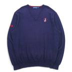 POLO GOLF RALPH LAUREN Vネック コットンニット セーター L ネイビー ポニー ロゴ刺繍 Royal St George's