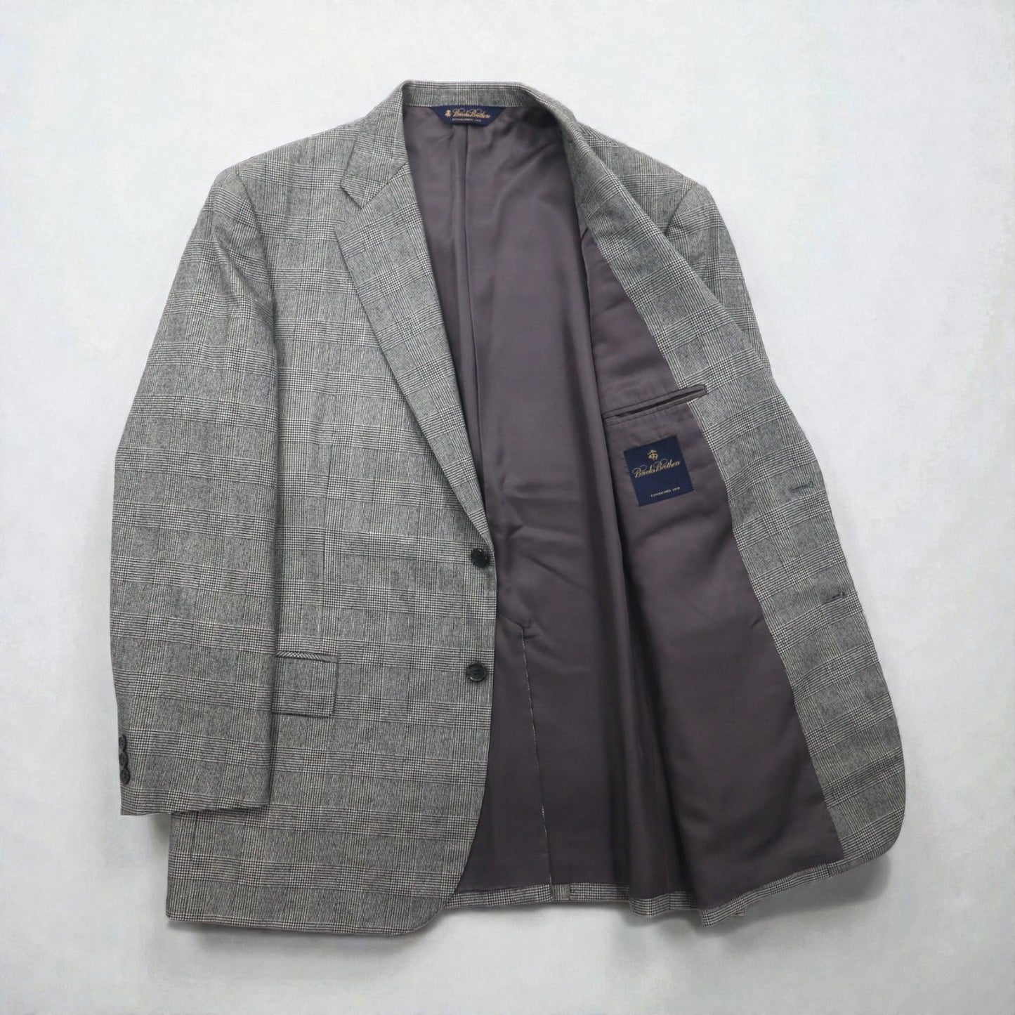 Brooks Brothers 2B セットアップ スーツ L グレンチェック ウール 2タック ワイド センタープレス