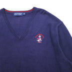POLO GOLF RALPH LAUREN Vネック コットンニット セーター L ネイビー ポニー ロゴ刺繍 Royal St George's