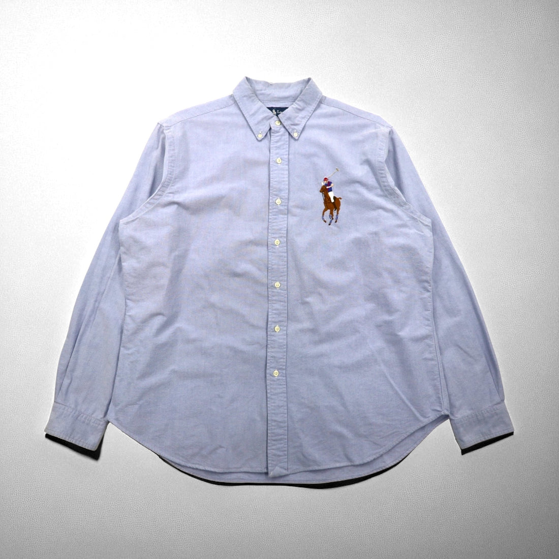 Ralph Lauren 90s Classic Fit Oxford Button-Down Shirt, XL, Blue Cotton with Big Pony Embroidery