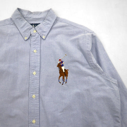 Ralph Lauren 90年代 ビッグポニー刺繍 CLASSIC FIT オックスフォード ボタンダウンシャツ XL ブルー コットン