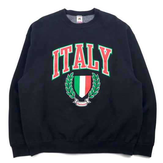 日本然リトテ-古着オンライン-FRUIT OF THE LOOM 90年代 USA製 プリント スウェット XL ブラック コットン SUPER COTTON-FRUIT OF THE LOOM 90's USA Made Print Sweatshirt XL Black Cotton SUPER COTTON