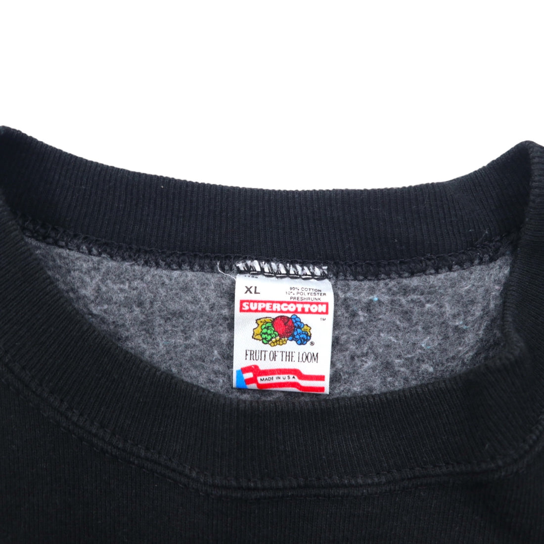 FRUIT OF THE LOOM 90s USA Made Printed Sweatshirt XL Black Cotton SUPER COTTON