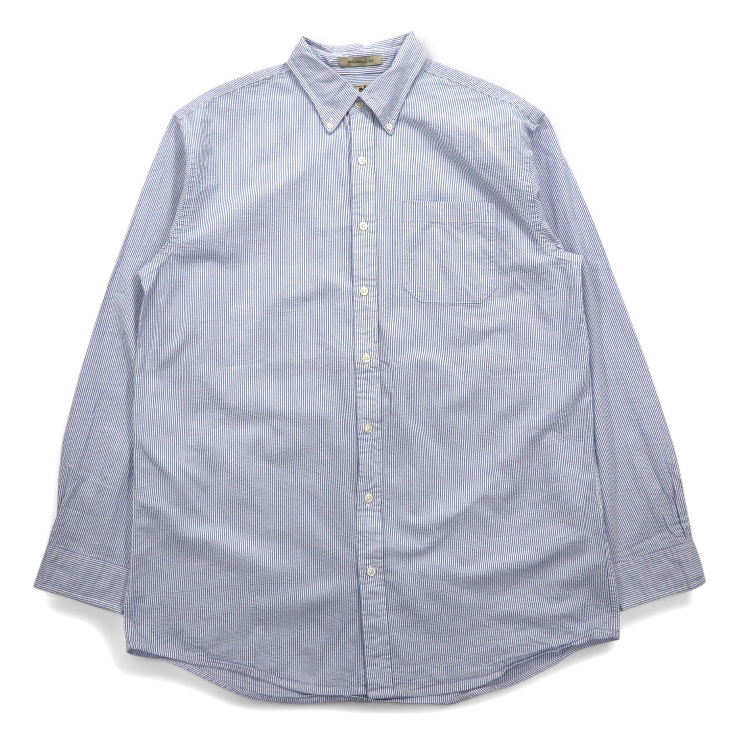 L.L.Bean シアサッカー ボタンダウンシャツ L ブルー ストライプ コットン TRADITIONAL FIT 242318